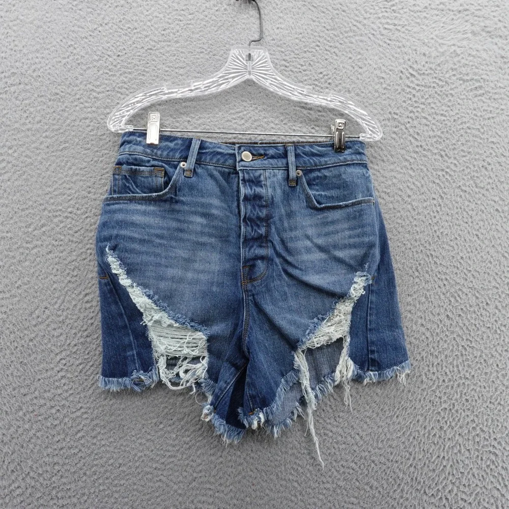 Good American Bombshell Denim Jean Shorts 6 28 Blue Womnens High Rise Distressed